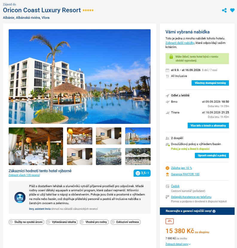 Nabídka Invia – Oricon Coast Luxury And Spa zájezd albánie.jpg