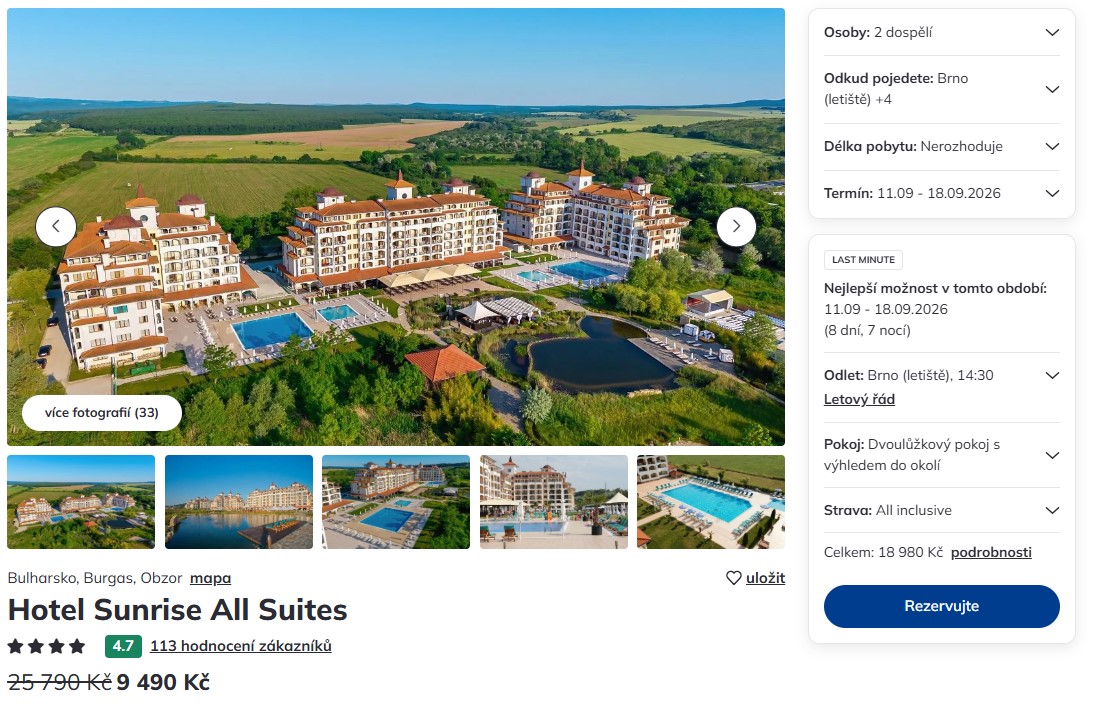Nabídka Čedok – Sunrise All Suites Resort zájezd do bulharska.jpg