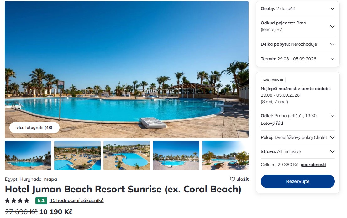 Nabídka Čedok – Juman Beach Resort Sunrise (ex. Coral Beach) zájezd do egypta.jpg