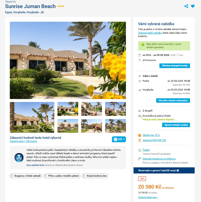 Nabídka Invia – Juman Beach Resort Sunrise (ex. Coral Beach) zájezd egypt.jpg