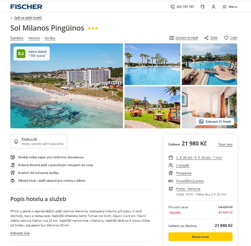 Nabídka Fischer – Sol Milanos Pinguinos zájezd menorca.jpg